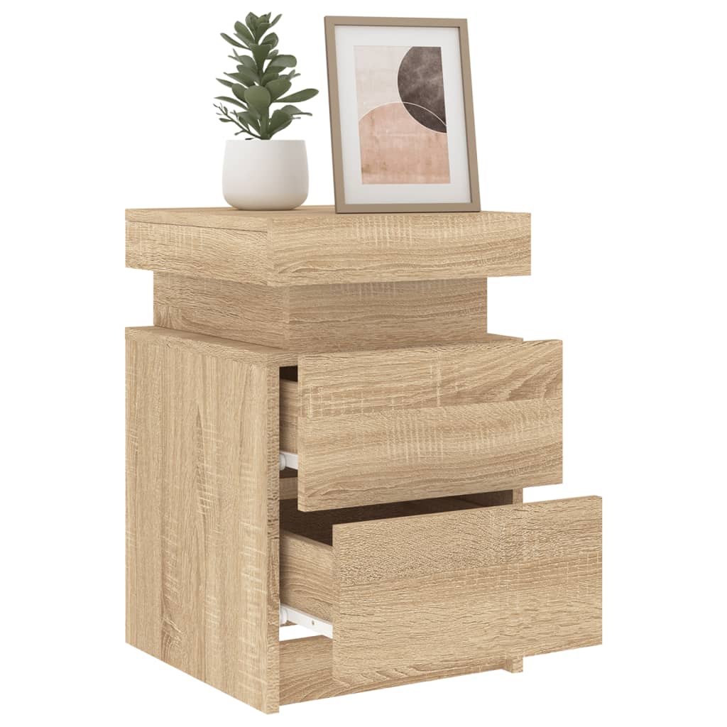 vidaXL Noptieră cu lumini LED, stejar sonoma, 35x39x55 cm vidaXL Noptieră cu lumini LED, stejar sonoma, 35x39x55 cm