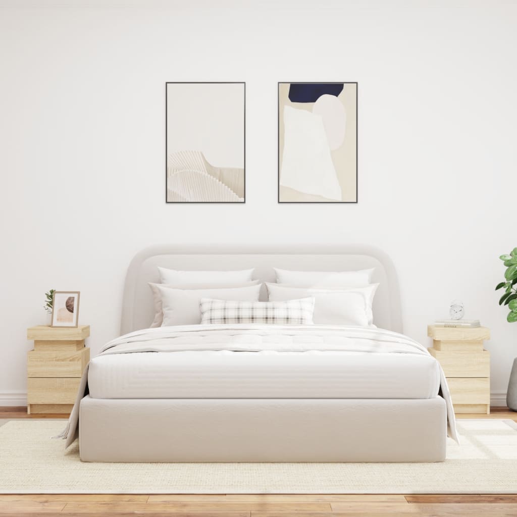 vidaXL Noptiere cu lumini LED, 2 buc., stejar sonoma, 35x39x55 cm