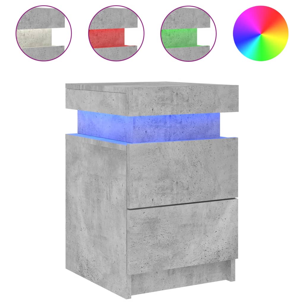vidaXL Noptieră cu lumini LED, gri beton, 35x39x55 cm vidaXL Noptieră cu lumini LED, gri beton, 35x39x55 cm