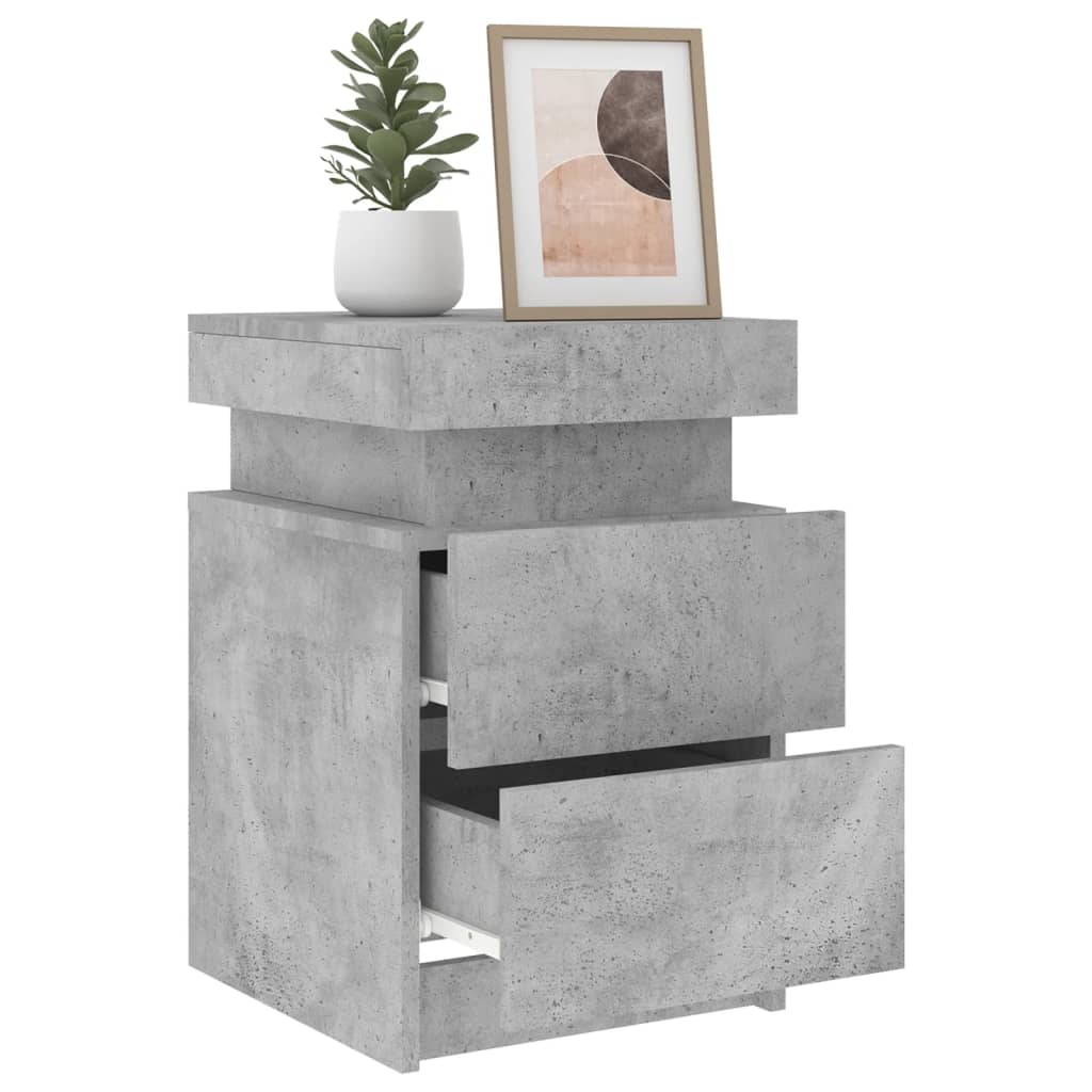 vidaXL Noptieră cu lumini LED, gri beton, 35x39x55 cm vidaXL Noptieră cu lumini LED, gri beton, 35x39x55 cm
