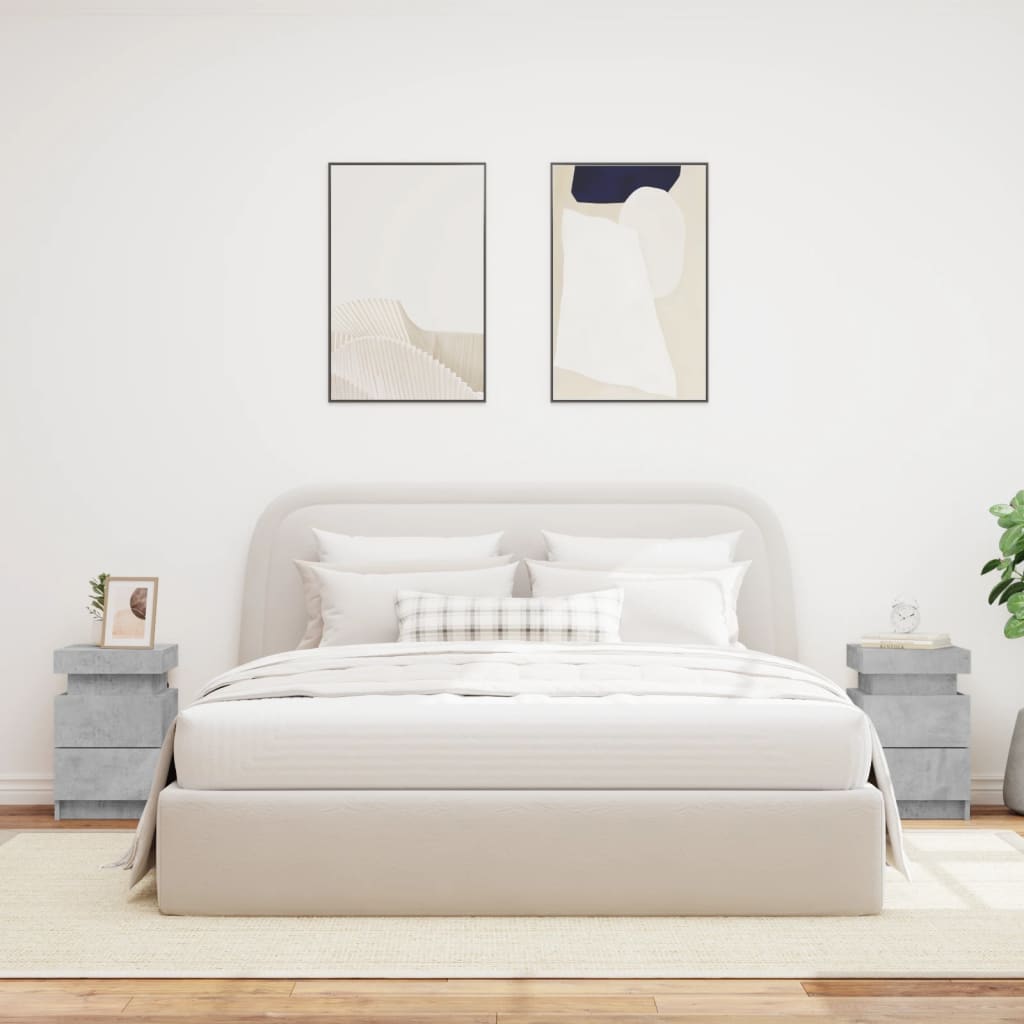 vidaXL Noptiere cu lumini LED, 2 buc., gri beton, 35x39x55 cm