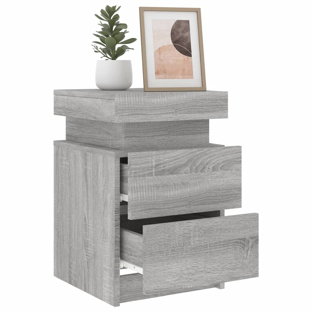 vidaXL Noptieră cu lumini LED, gri sonoma, 35x39x55 cm vidaXL Noptieră cu lumini LED, gri sonoma, 35x39x55 cm