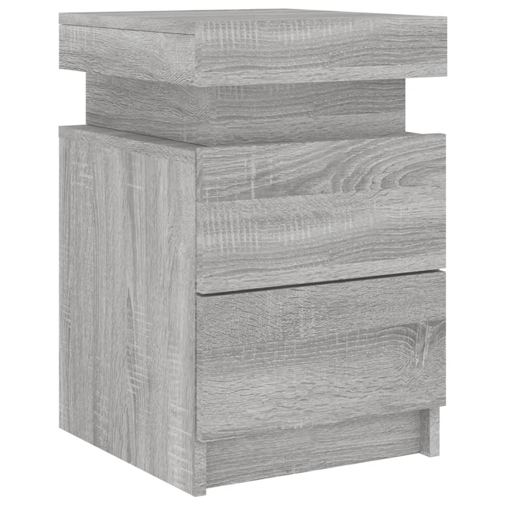 vidaXL Noptieră cu lumini LED, gri sonoma, 35x39x55 cm vidaXL Noptieră cu lumini LED, gri sonoma, 35x39x55 cm