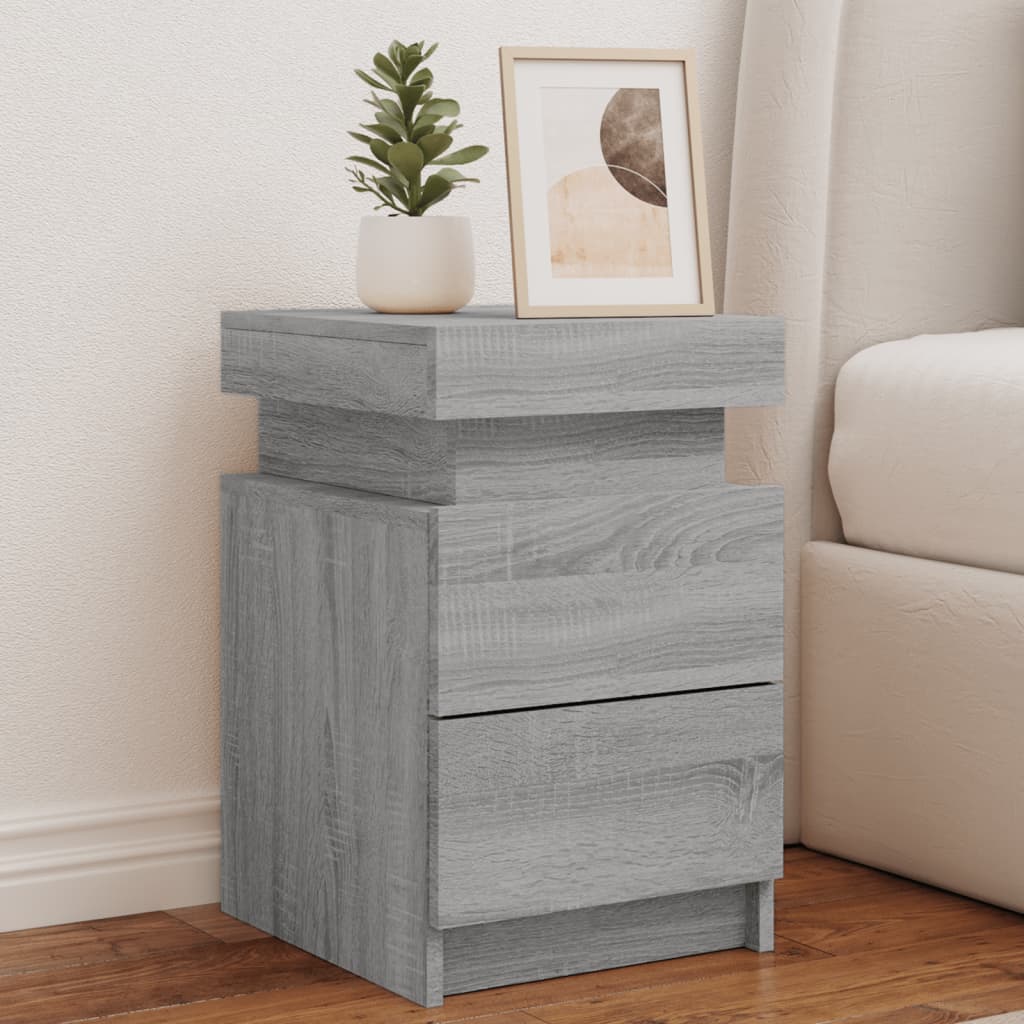 vidaXL Noptieră cu lumini LED, gri sonoma, 35x39x55 cm vidaXL Noptieră cu lumini LED, gri sonoma, 35x39x55 cm