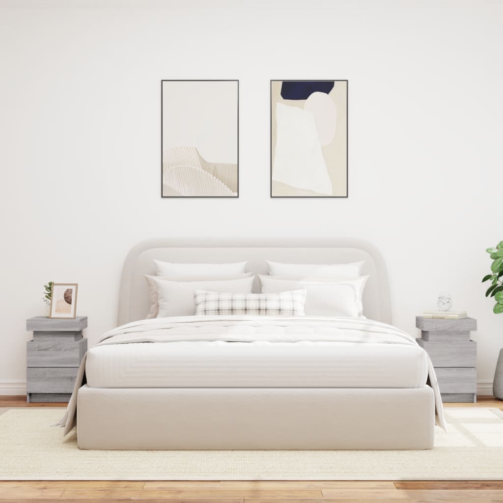 vidaXL Noptiere cu lumini LED, 2 buc., gri sonoma, 35x39x55 cm