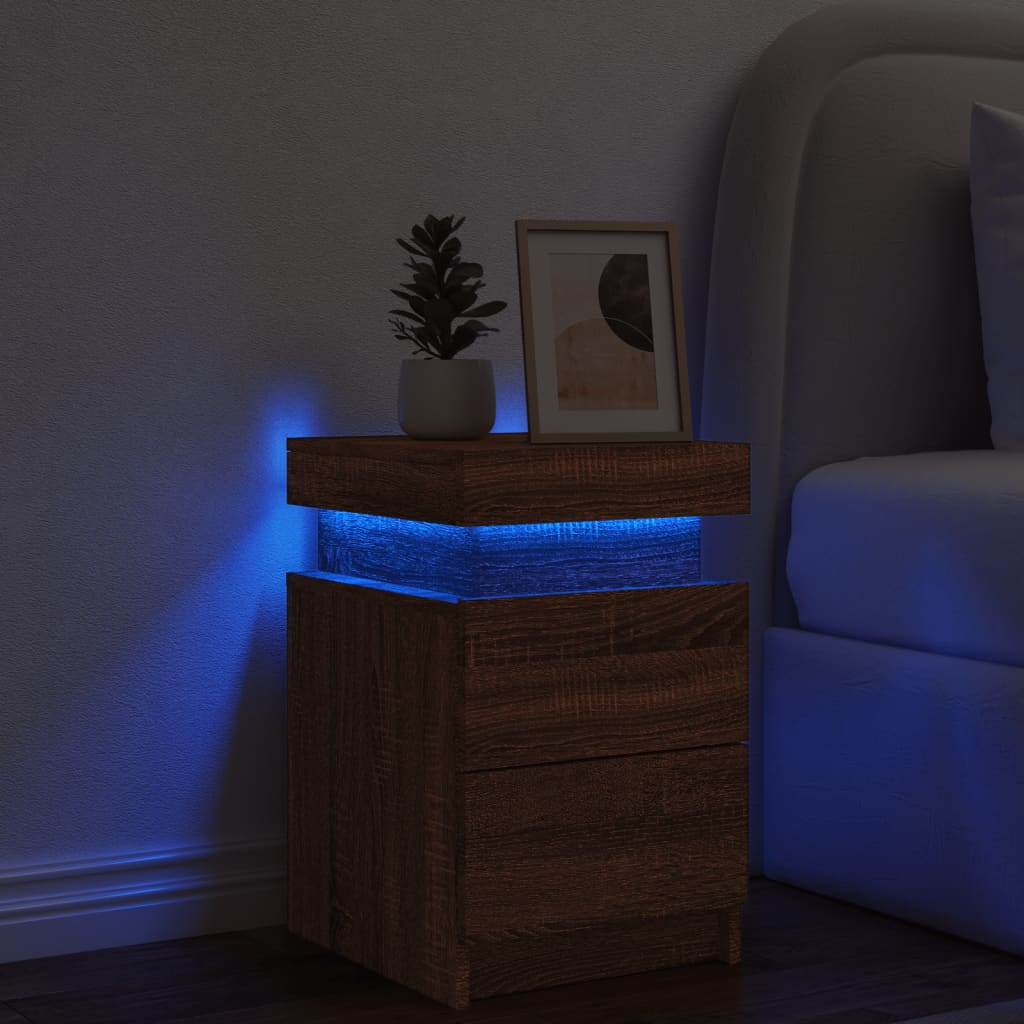vidaXL Noptieră cu lumini LED, stejar maro, 35x39x55 cm vidaXL Noptieră cu lumini LED, stejar maro, 35x39x55 cm