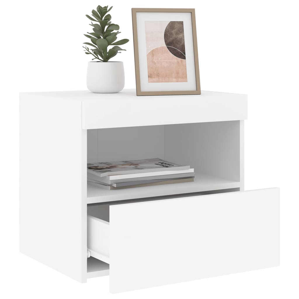 vidaXL Noptieră cu lumini LED, alb, 50x40x45 cm vidaXL Noptieră cu lumini LED, alb, 50x40x45 cm