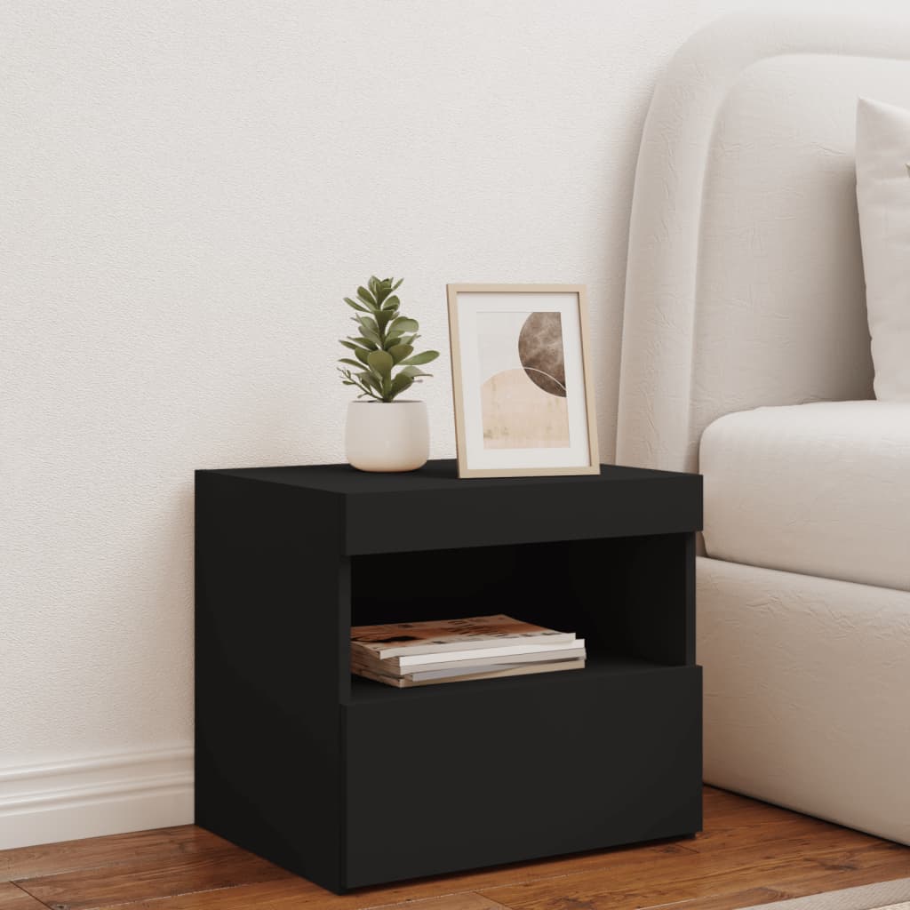 vidaXL Noptieră cu lumini LED, negru, 50x40x45 cm vidaXL Noptieră cu lumini LED, negru, 50x40x45 cm