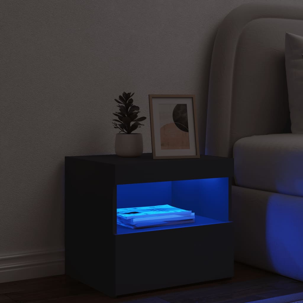 vidaXL Noptieră cu lumini LED, negru, 50x40x45 cm vidaXL Noptieră cu lumini LED, negru, 50x40x45 cm