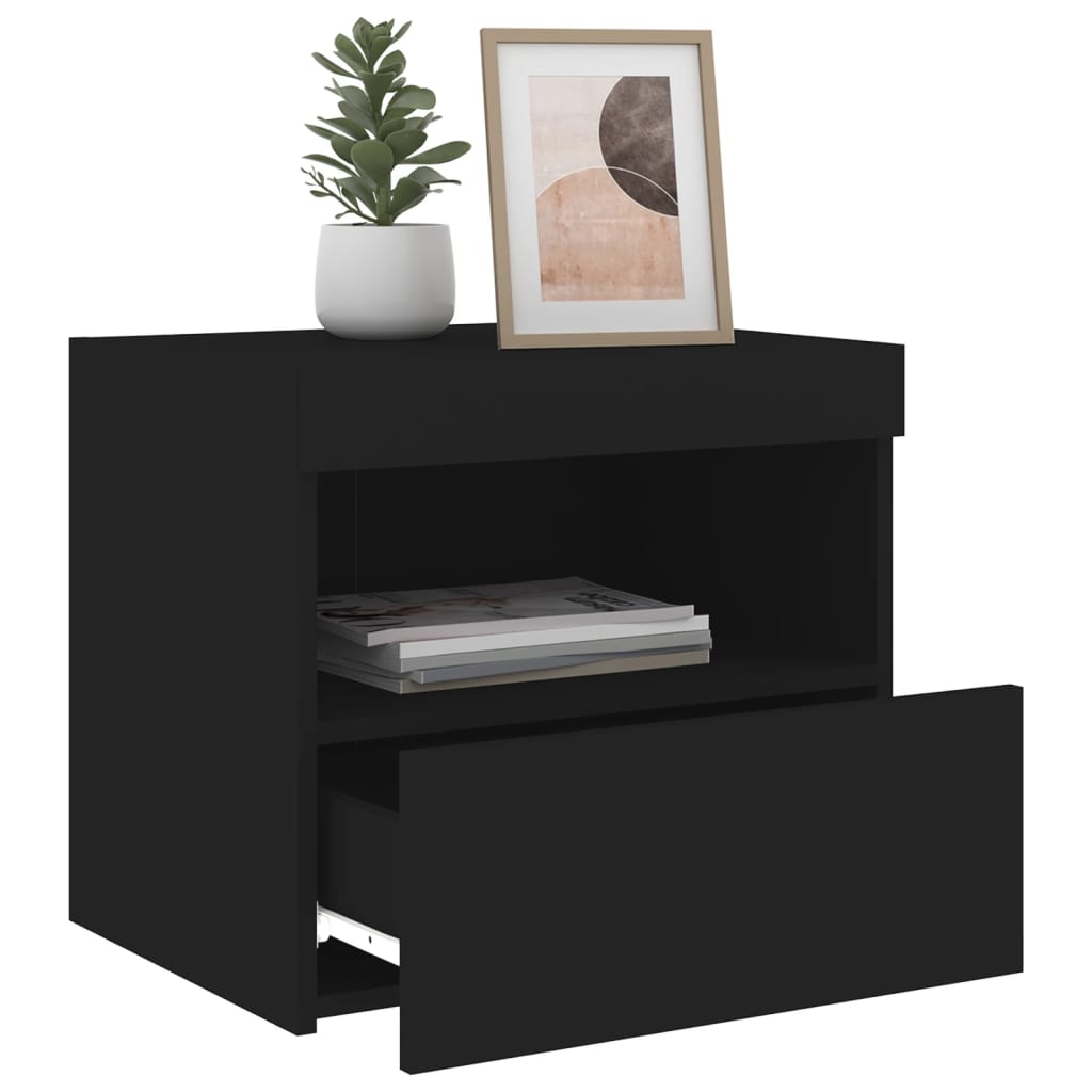 vidaXL Noptieră cu lumini LED, negru, 50x40x45 cm vidaXL Noptieră cu lumini LED, negru, 50x40x45 cm