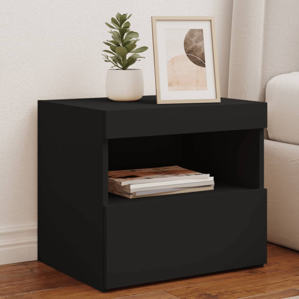 vidaXL Noptieră cu lumini LED, negru, 50x40x45 cm vidaXL Noptieră cu lumini LED, negru, 50x40x45 cm