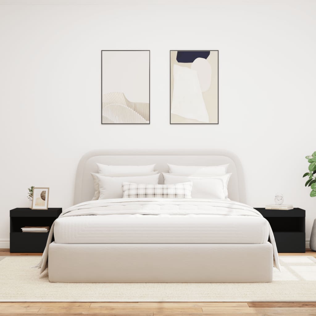 vidaXL Noptiere cu lumini LED, 2 buc., negru, 50x40x45 cm