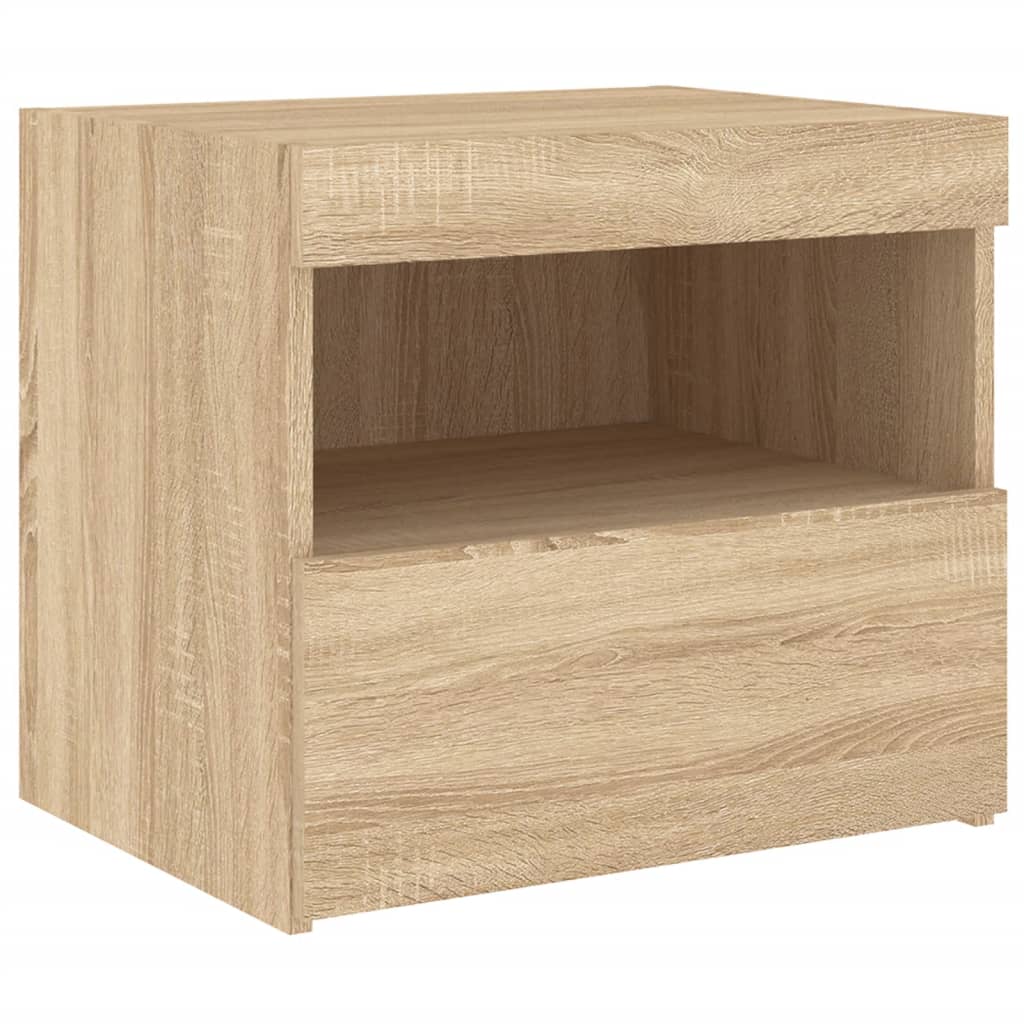 vidaXL Noptieră cu lumini LED, stejar sonoma, 50x40x45 cm vidaXL Noptieră cu lumini LED, stejar sonoma, 50x40x45 cm