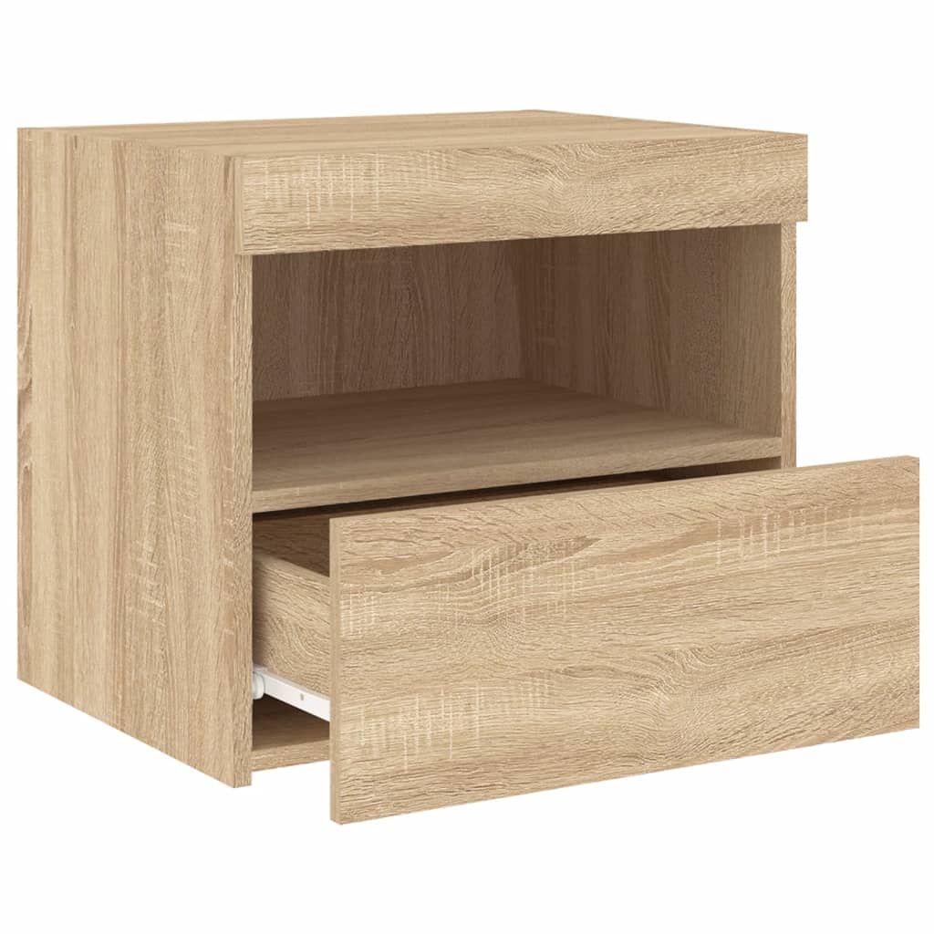 vidaXL Noptieră cu lumini LED, stejar sonoma, 50x40x45 cm vidaXL Noptieră cu lumini LED, stejar sonoma, 50x40x45 cm
