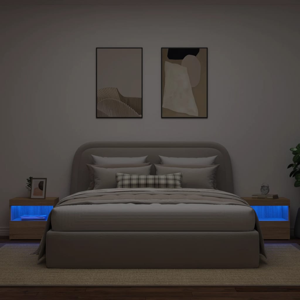 vidaXL Noptiere cu lumini LED, 2 buc., stejar sonoma, 50x40x45 cm