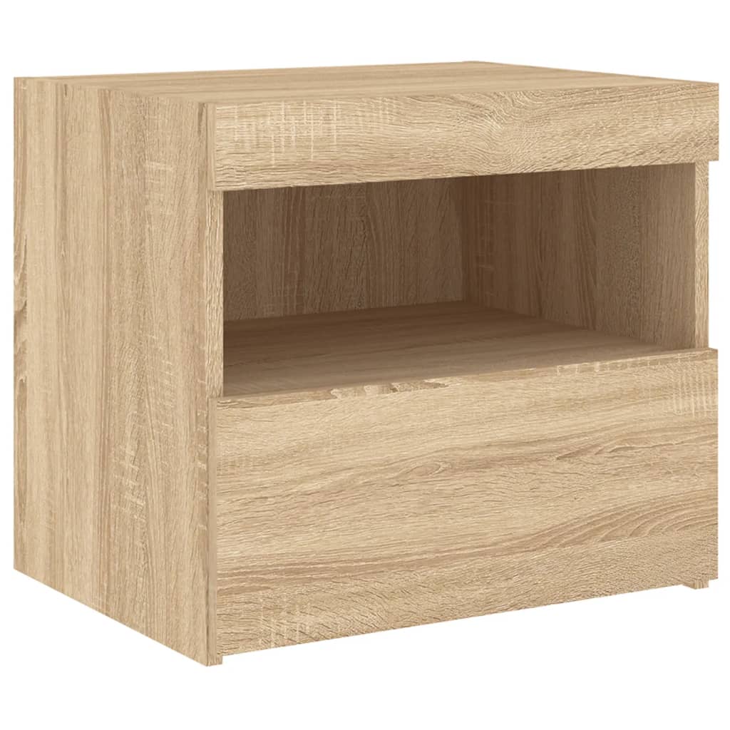 vidaXL Noptiere cu lumini LED, 2 buc., stejar sonoma, 50x40x45 cm