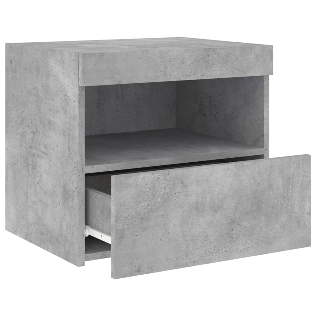 vidaXL Noptieră cu lumini LED, gri beton, 50x40x45 cm vidaXL Noptieră cu lumini LED, gri beton, 50x40x45 cm