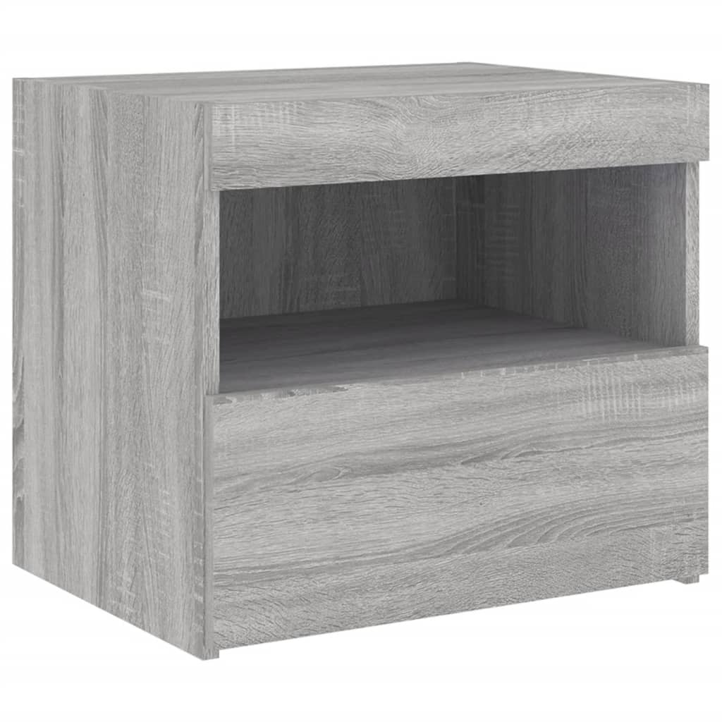 vidaXL Noptieră cu lumini LED, gri sonoma, 50x40x45 cm vidaXL Noptieră cu lumini LED, gri sonoma, 50x40x45 cm