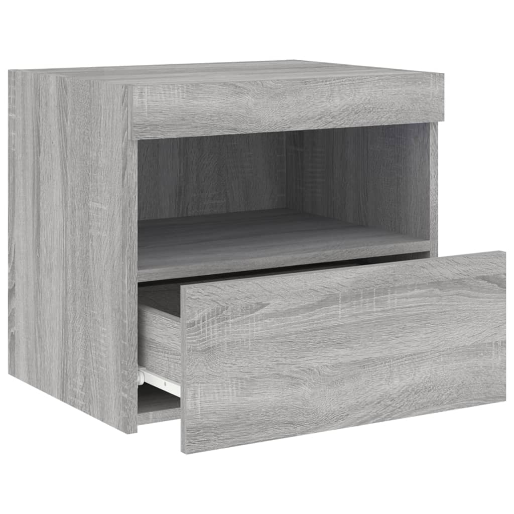 vidaXL Noptieră cu lumini LED, gri sonoma, 50x40x45 cm vidaXL Noptieră cu lumini LED, gri sonoma, 50x40x45 cm