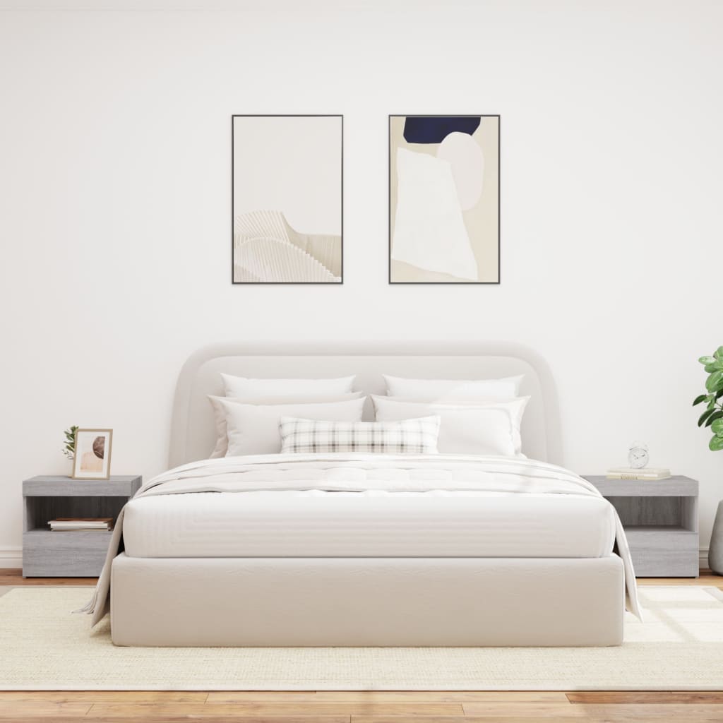 vidaXL Noptiere cu lumini LED, 2 buc., gri sonoma, 50x40x45 cm