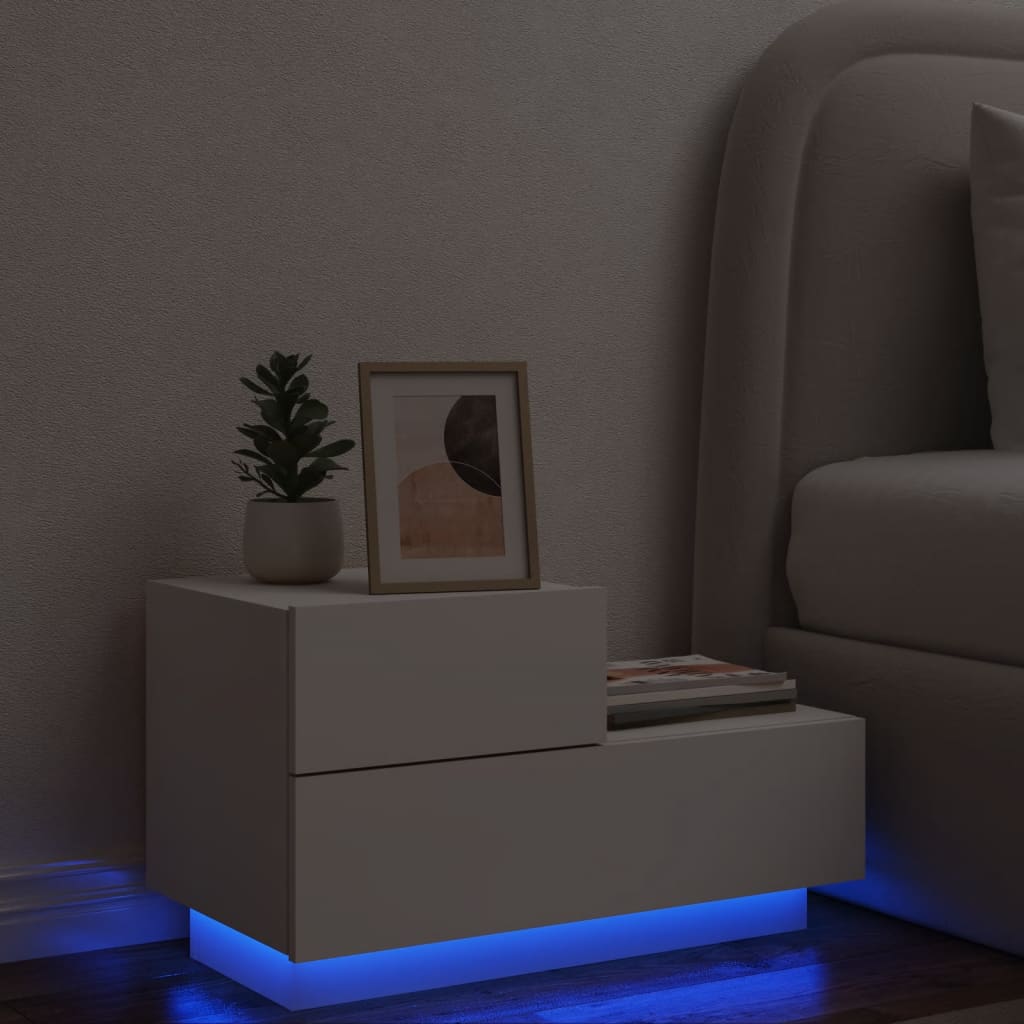 vidaXL Noptieră cu lumini LED, alb, 70x36x40,5 cm vidaXL Noptieră cu lumini LED, alb, 70x36x40,5 cm