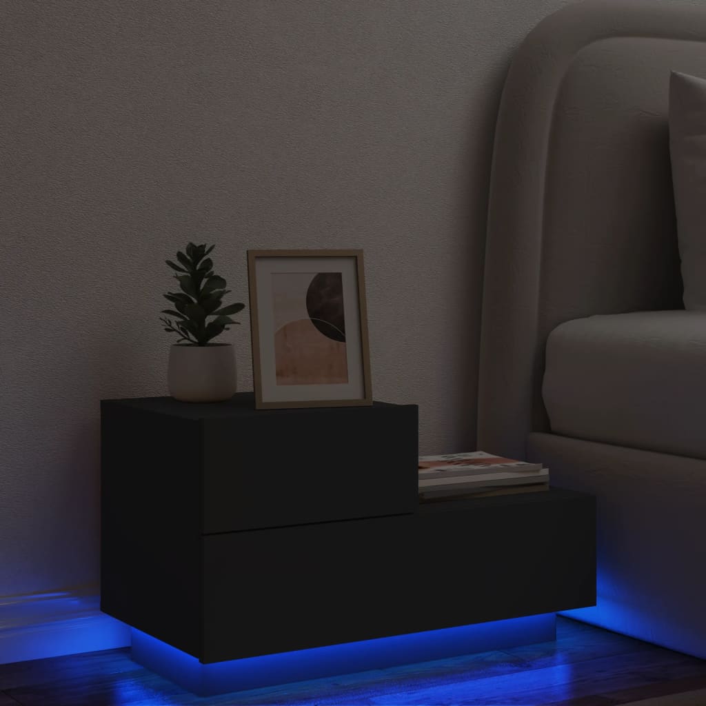 vidaXL Noptieră cu lumini LED, negru, 70x36x40,5 cm vidaXL Noptieră cu lumini LED, negru, 70x36x40,5 cm