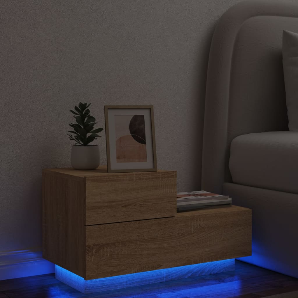 vidaXL Noptieră cu lumini LED, stejar sonoma, 70x36x40,5 cm vidaXL Noptieră cu lumini LED, stejar sonoma, 70x36x40,5 cm