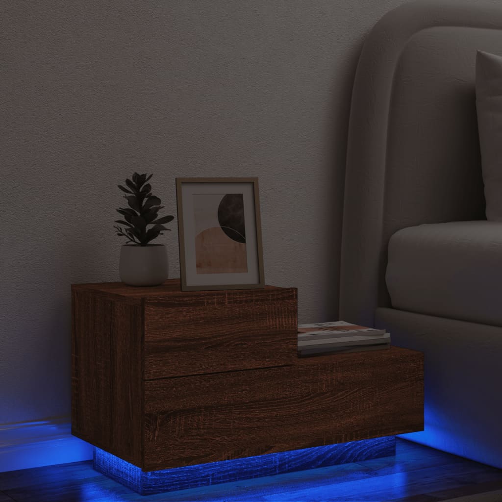 vidaXL Noptieră cu lumini LED, stejar maro, 70x36x40,5 cm vidaXL Noptieră cu lumini LED, stejar maro, 70x36x40,5 cm