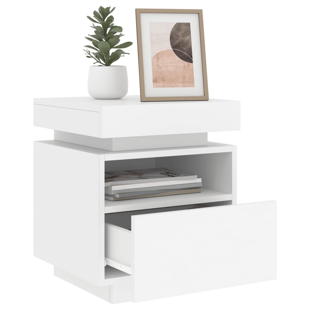vidaXL Noptieră cu lumini LED, alb, 40x39x48,5 cm vidaXL Noptieră cu lumini LED, alb, 40x39x48,5 cm