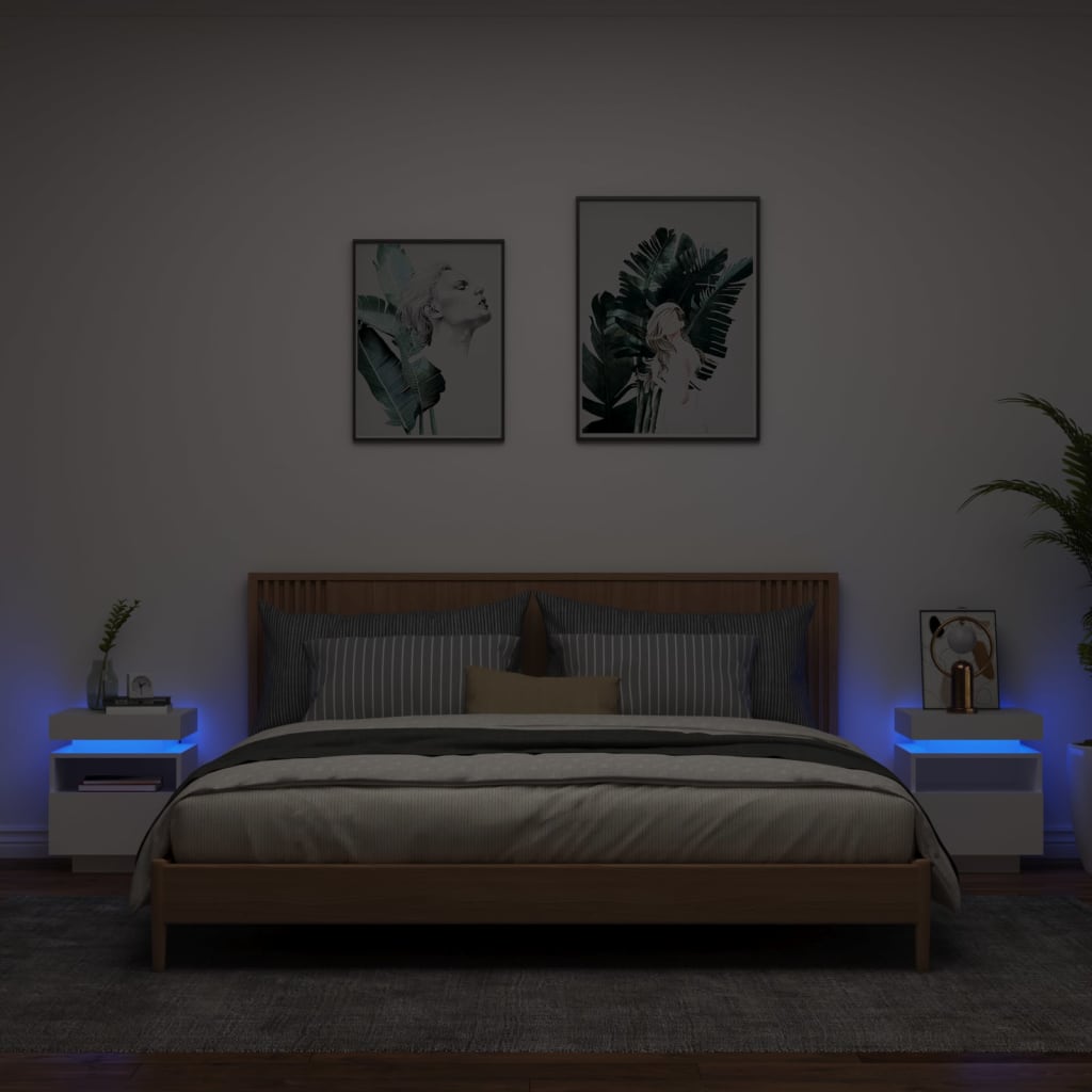 vidaXL Noptiere cu lumini LED, 2 buc., alb, 40x39x48,5 cm vidaXL Noptiere cu lumini LED, 2 buc., alb, 40x39x48,5 cm