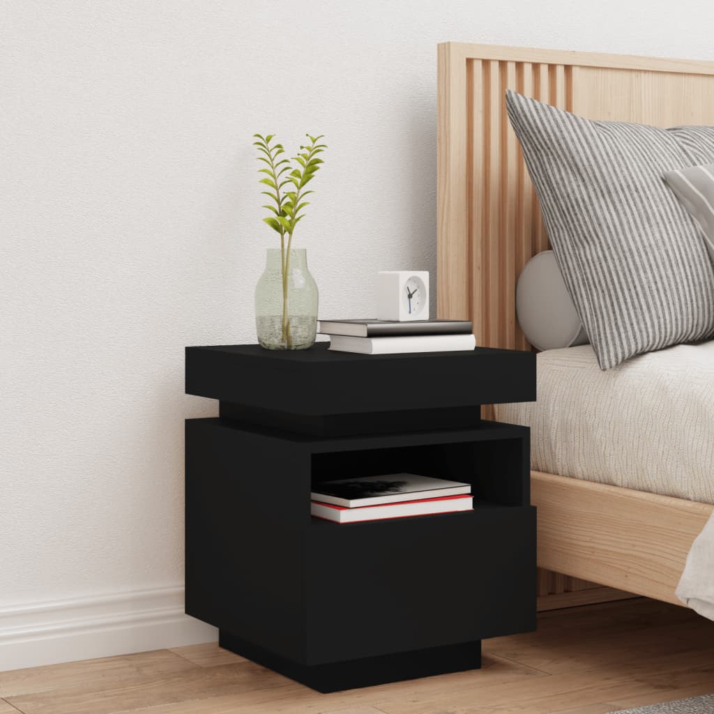 vidaXL Noptieră cu lumini LED, negru, 40x39x48,5 cm vidaXL Noptieră cu lumini LED, negru, 40x39x48,5 cm