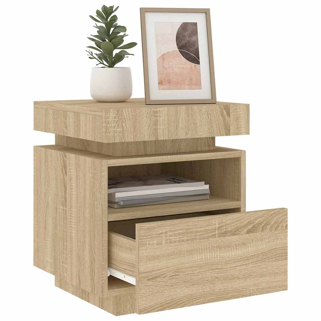 vidaXL Noptieră cu lumini LED, stejar sonoma, 40x39x48,5 cm vidaXL Noptieră cu lumini LED, stejar sonoma, 40x39x48,5 cm