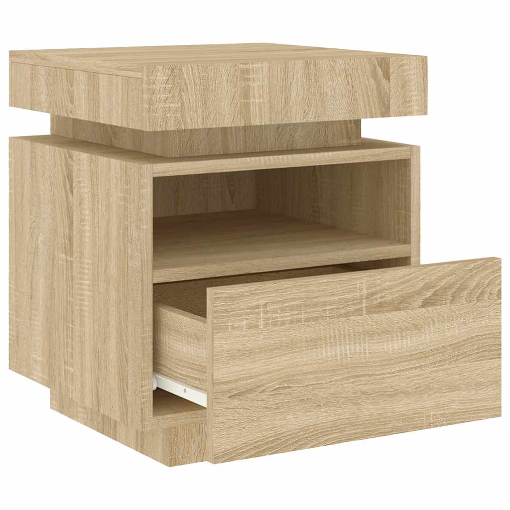 vidaXL Noptieră cu lumini LED, stejar sonoma, 40x39x48,5 cm vidaXL Noptieră cu lumini LED, stejar sonoma, 40x39x48,5 cm