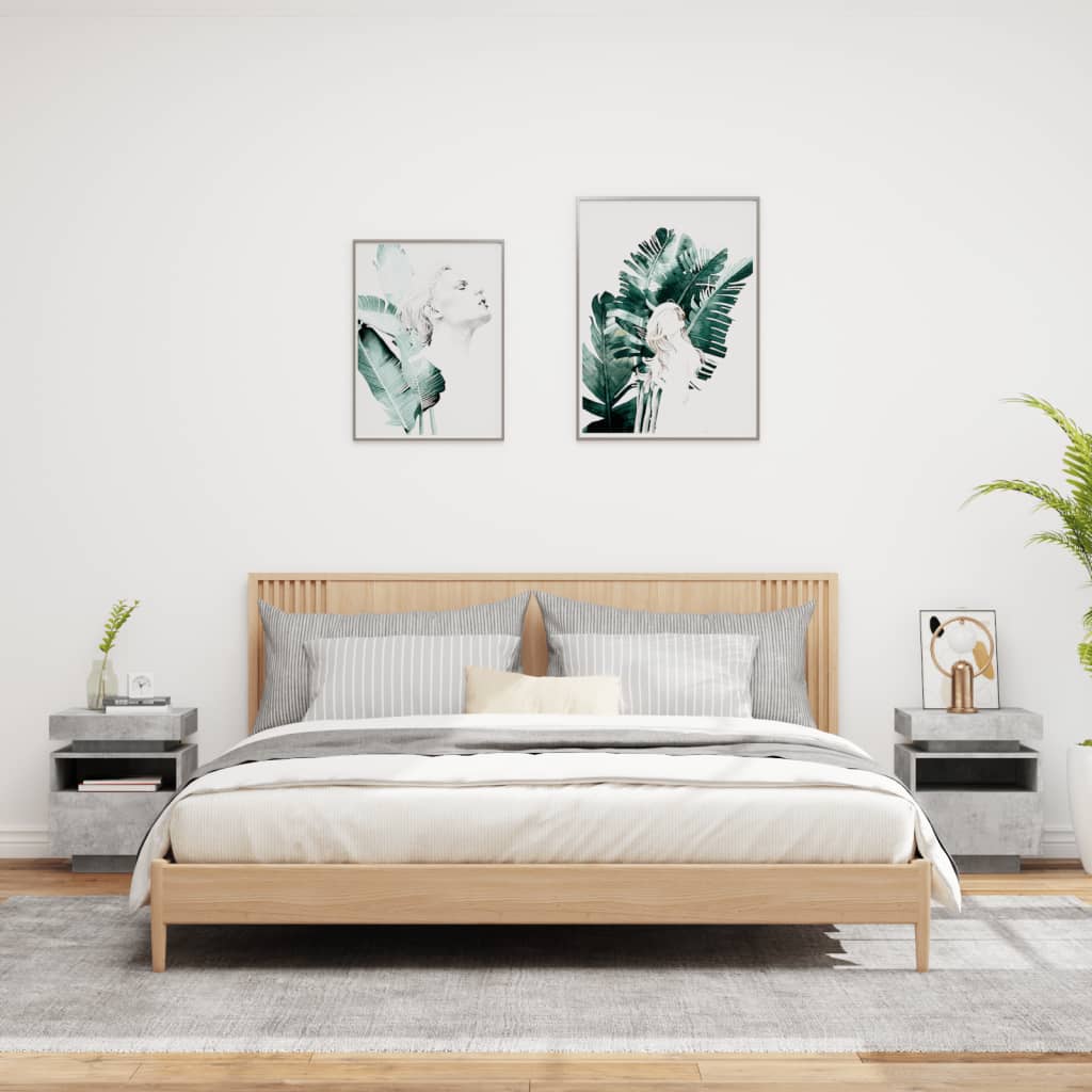 vidaXL Noptiere cu lumini LED, 2 buc., gri beton, 40x39x48,5 cm