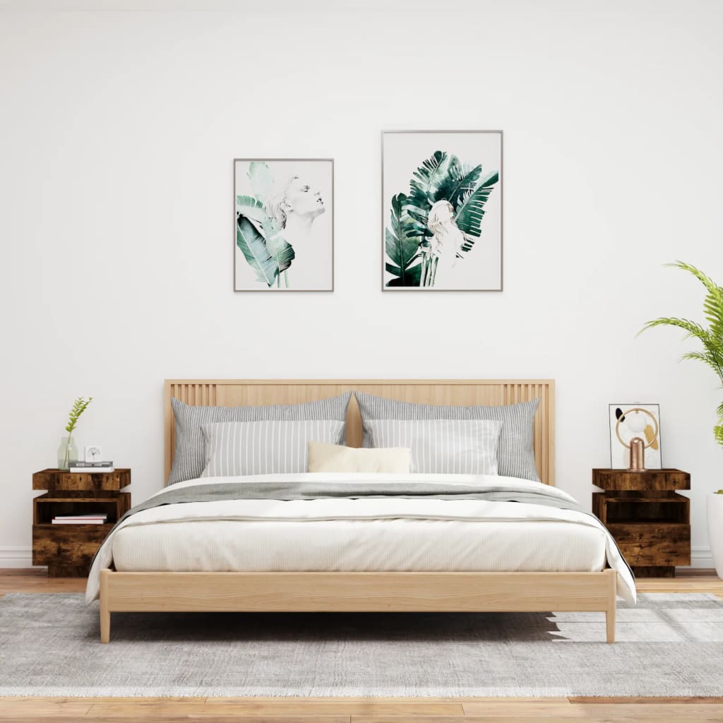 vidaXL Noptiere cu lumini LED, 2 buc., stejar fumuriu, 40x39x48,5 cm vidaXL Noptiere cu lumini LED, 2 buc., stejar fumuriu, 40x39x48,5 cm