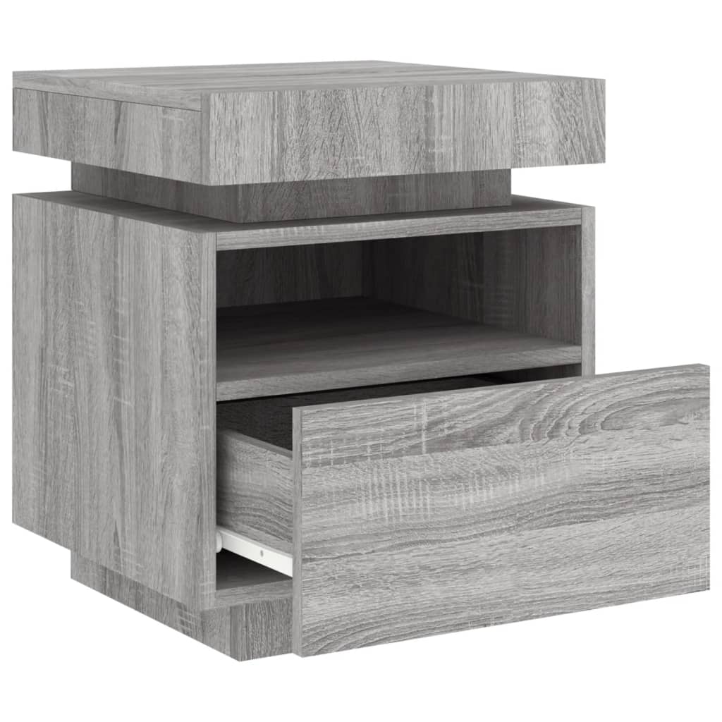 vidaXL Noptieră cu lumini LED, sonoma gri, 40x39x48,5 cm vidaXL Noptieră cu lumini LED, sonoma gri, 40x39x48,5 cm