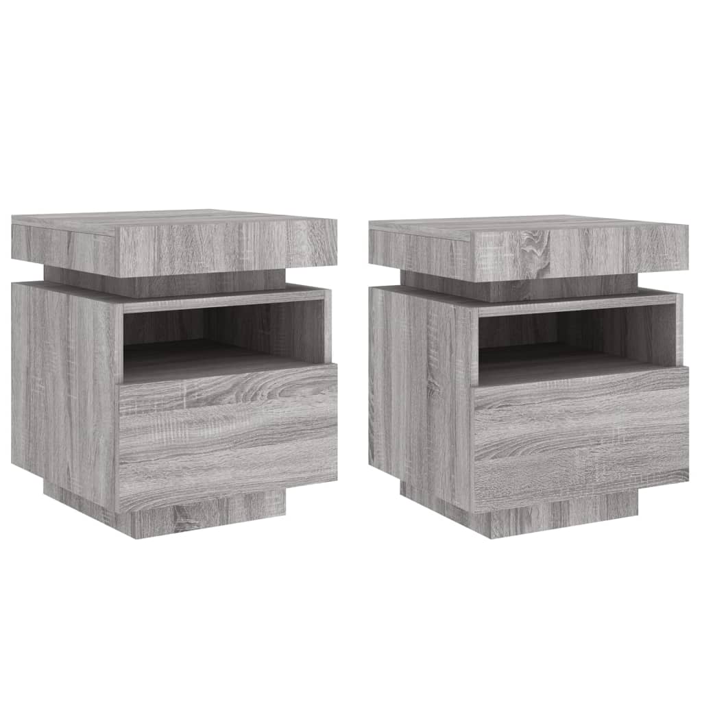 vidaXL Noptiere cu lumini LED, 2 buc., sonoma gri, 40x39x48,5 cm