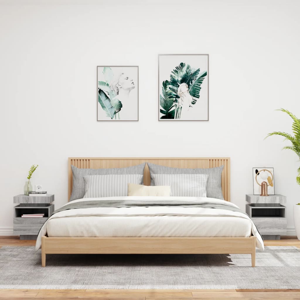 vidaXL Noptiere cu lumini LED, 2 buc., sonoma gri, 40x39x48,5 cm