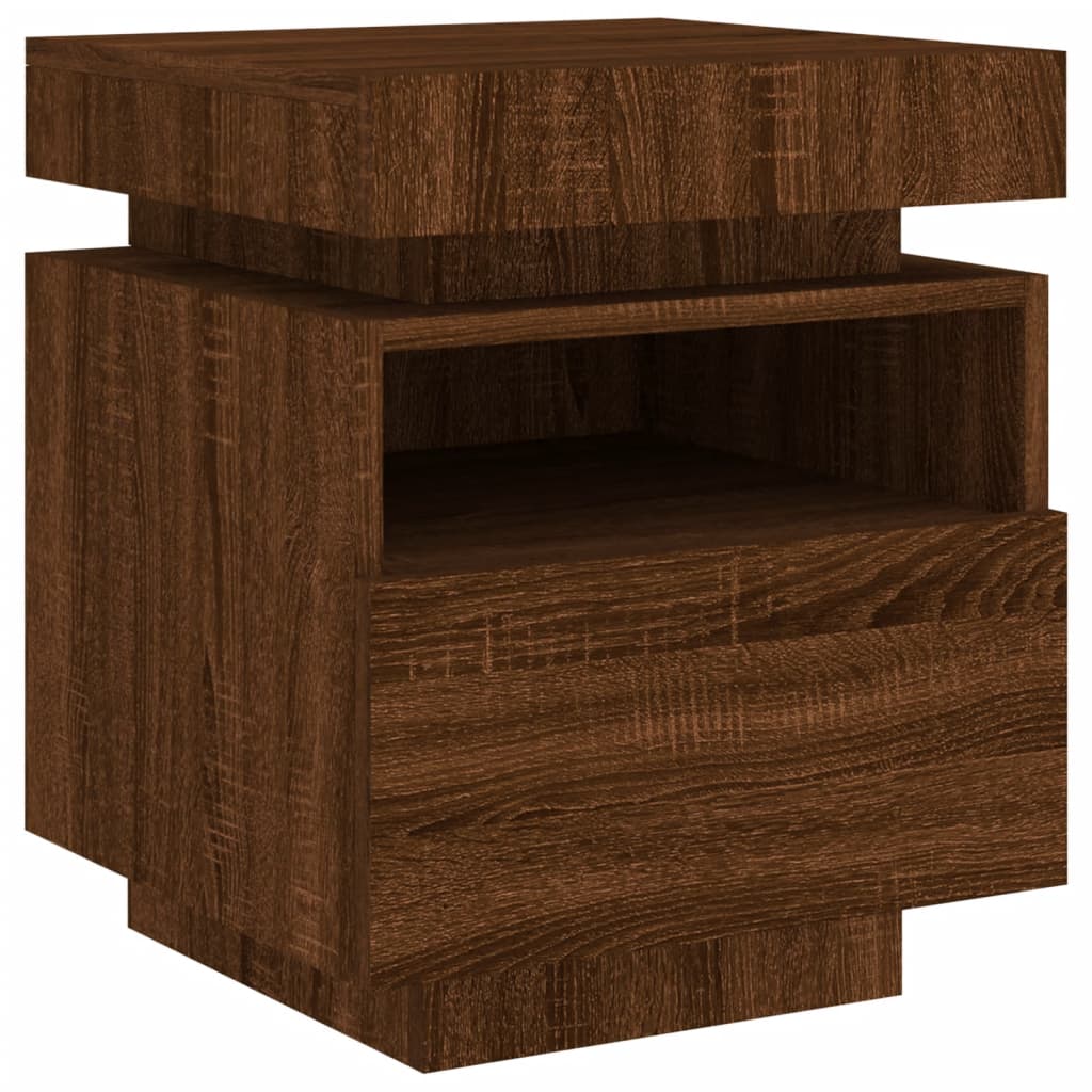 vidaXL Noptieră cu lumini LED, stejar maro, 40x39x48,5 cm vidaXL Noptieră cu lumini LED, stejar maro, 40x39x48,5 cm