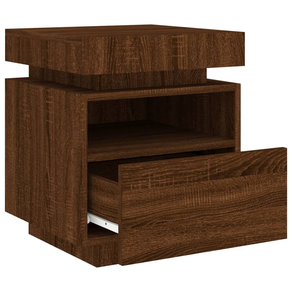 vidaXL Noptieră cu lumini LED, stejar maro, 40x39x48,5 cm vidaXL Noptieră cu lumini LED, stejar maro, 40x39x48,5 cm