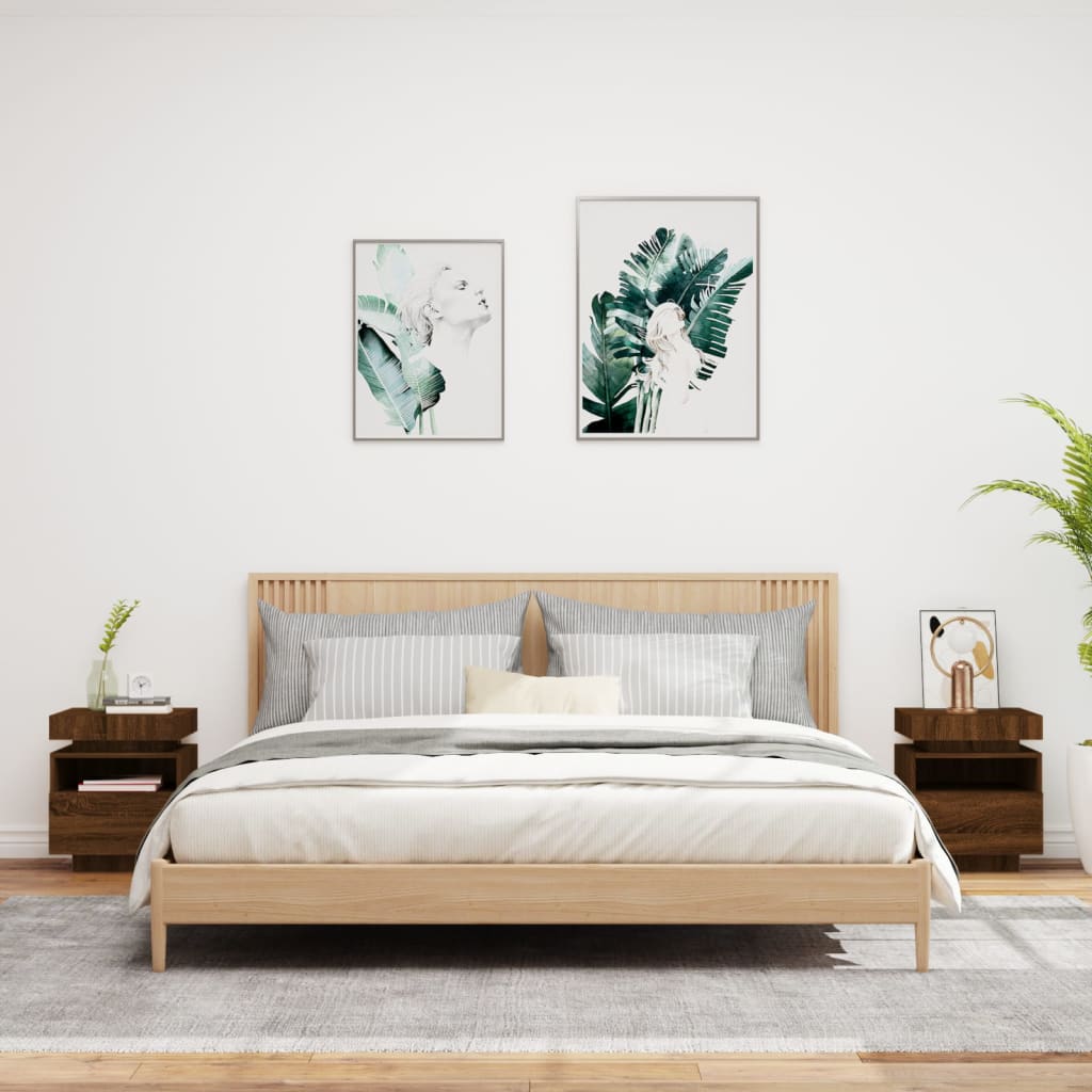 vidaXL Noptiere cu lumini LED, 2 buc., stejar maro, 40x39x48,5 cm