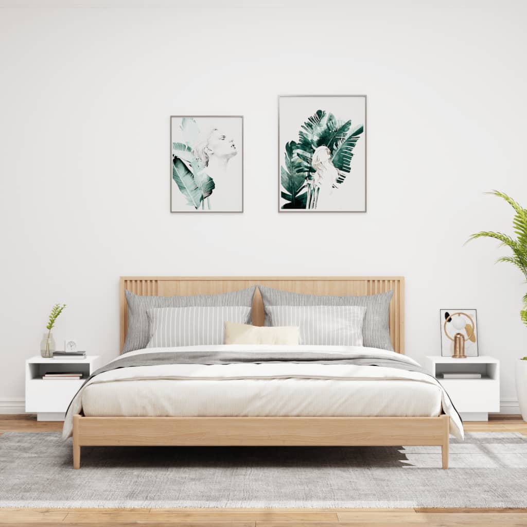 vidaXL Noptiere cu lumini LED, 2 buc., alb, 40x39x37 cm