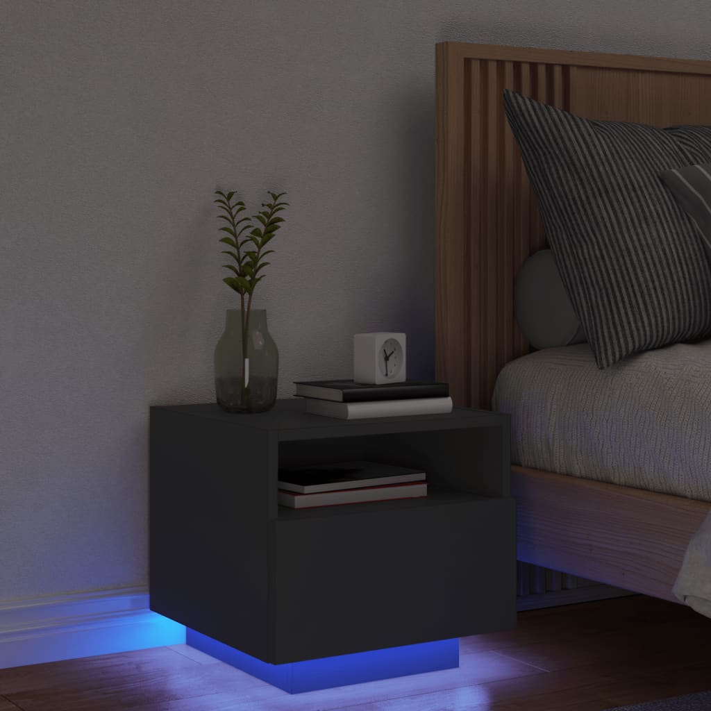 vidaXL Noptieră cu lumini LED, negru, 40x39x37 cm vidaXL Noptieră cu lumini LED, negru, 40x39x37 cm