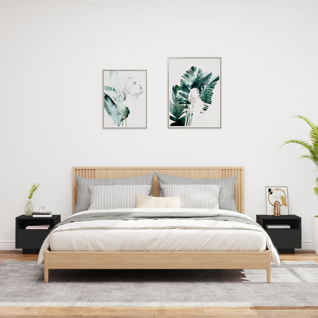 vidaXL Noptiere cu lumini LED, 2 buc., negru, 40x39x37 cm