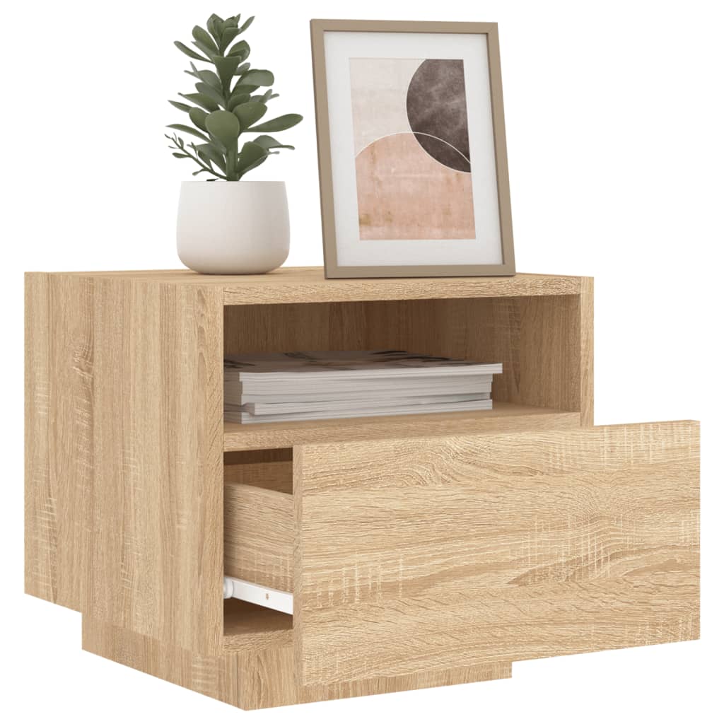 vidaXL Noptieră cu lumini LED, stejar sonoma, 40x39x37 cm vidaXL Noptieră cu lumini LED, stejar sonoma, 40x39x37 cm