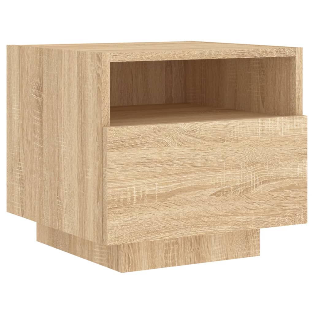 vidaXL Noptieră cu lumini LED, stejar sonoma, 40x39x37 cm vidaXL Noptieră cu lumini LED, stejar sonoma, 40x39x37 cm