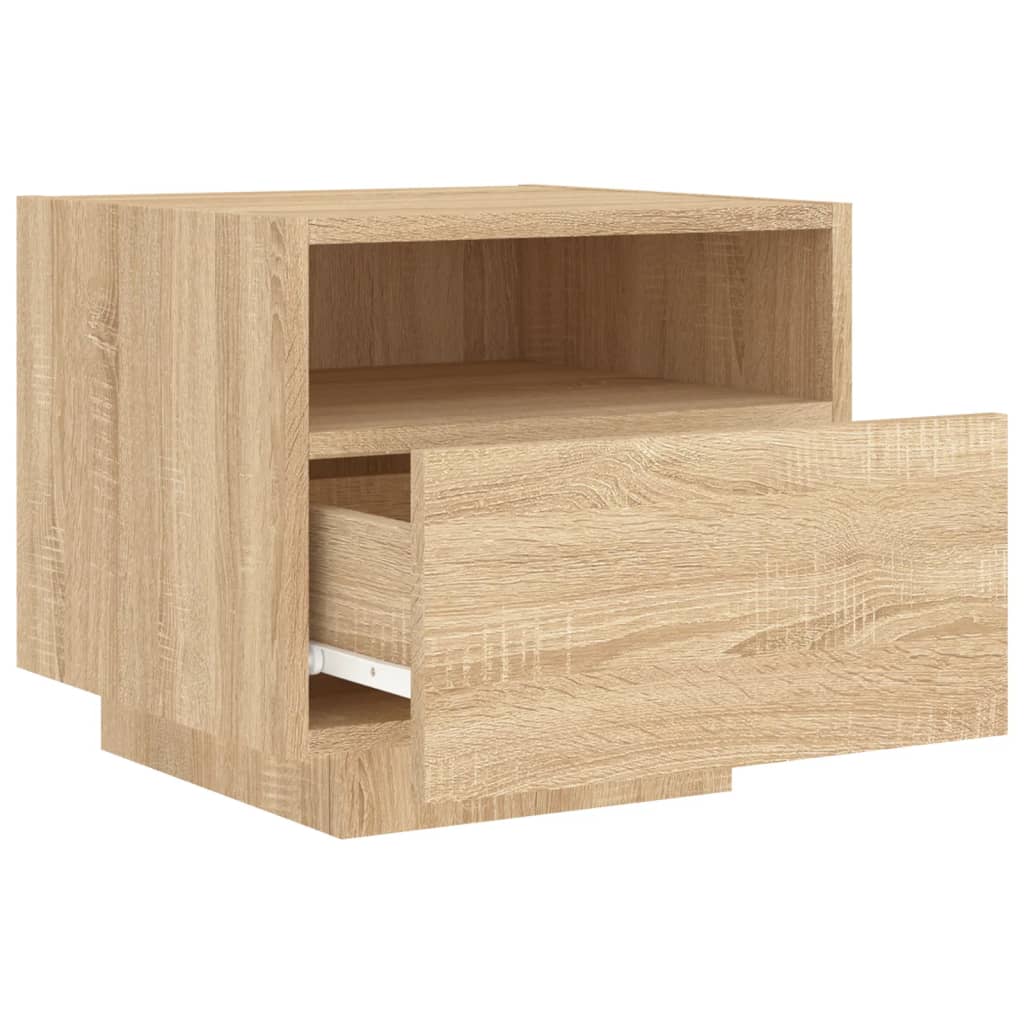 vidaXL Noptieră cu lumini LED, stejar sonoma, 40x39x37 cm vidaXL Noptieră cu lumini LED, stejar sonoma, 40x39x37 cm