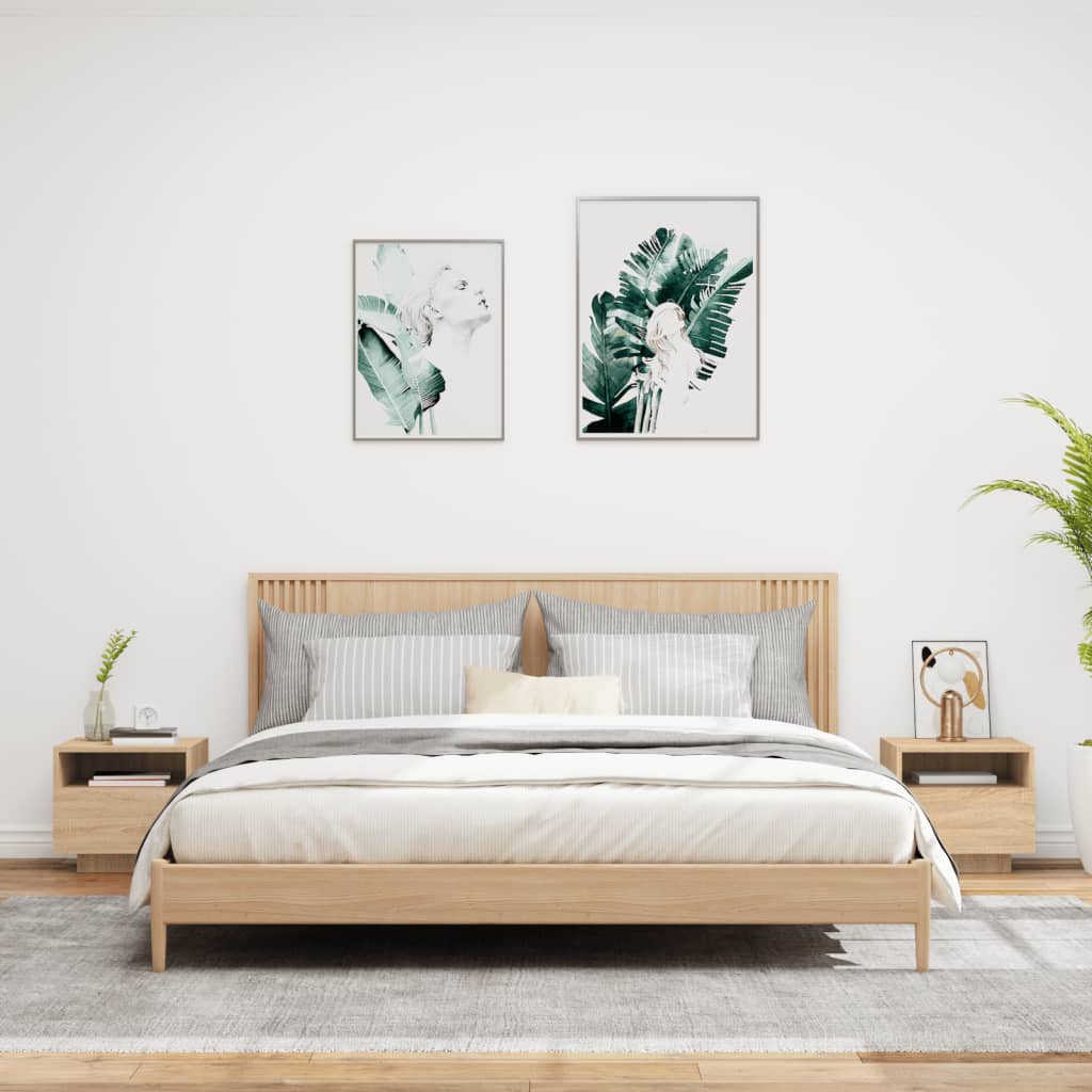 vidaXL Noptiere cu lumini LED, 2 buc., stejar sonoma, 40x39x37 cm