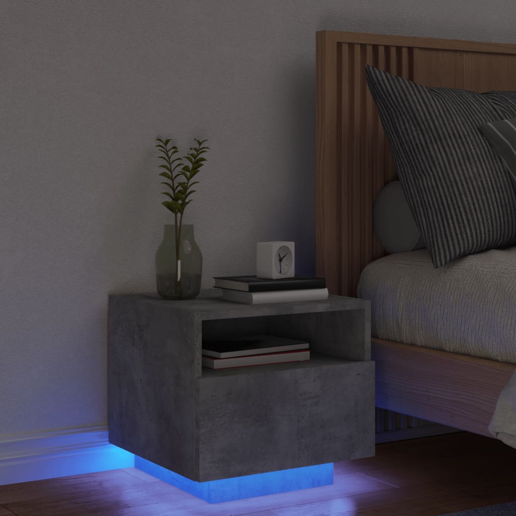 vidaXL Noptieră cu lumini LED, gri beton, 40x39x37 cm vidaXL Noptieră cu lumini LED, gri beton, 40x39x37 cm