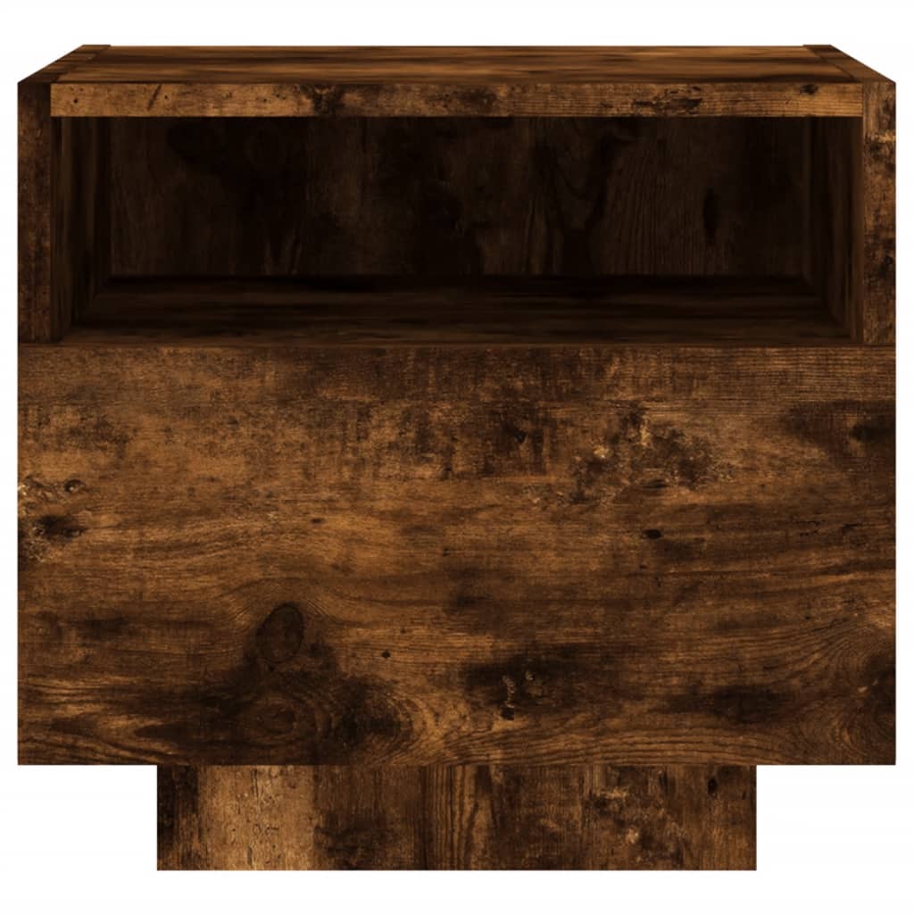 vidaXL Noptiere cu lumini LED, stejar fumuriu, 40x39x37 cm